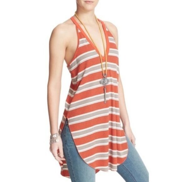 We The Free Free People Loui Orange Stripe Tank M - Picture 1 of 9